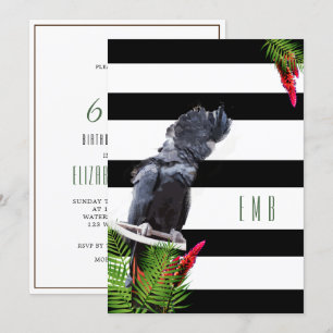 60e verjaardag Parrot Black White Stripe Birthday Kaart
