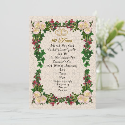 60e verjaardag partijuitnodiging rozen kaart (Staand voorkant)