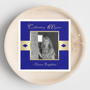 60e verjaardag Party Foto op Navy Blue Servet
