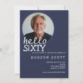 60e verjaardag Party Foto Sixty Modern Navy Blue Kaart (Voorkant)