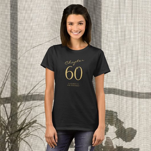 60e verjaardag Party Goud Script Zwart T-shirt