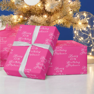 60e verjaardag Party Naam Hot Pink Modern Patroon Cadeaupapier