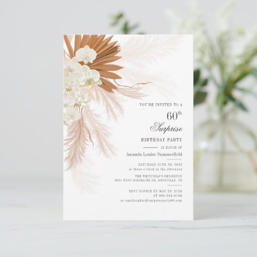 60e Verjaardag Party Pampas Grass Custom Kaart (Staand voorkant)