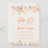 60e Verjaardag Party Perzik Beige Ivoor Bloemen Kaart (Voorkant)