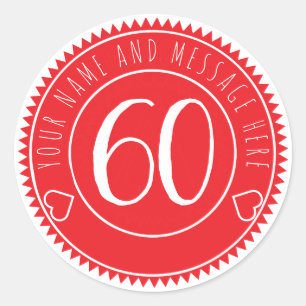 60e Verjaardag Party Retro Helder Rood Ronde Sticker