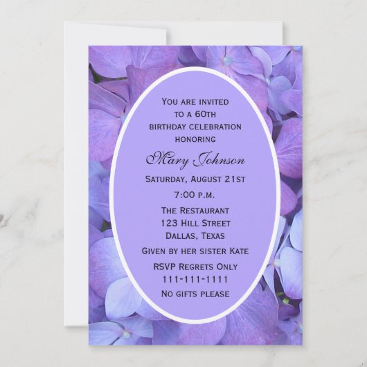 60e verjaardag Party uitnodiging Hydrangea (Voorkant)