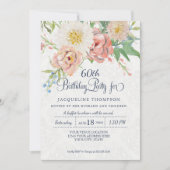 60e verjaardag pasta Blush in witte gekleurde flor Kaart (Voorkant)