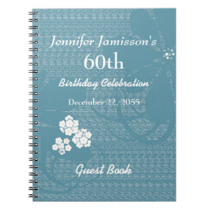 60e verjaardag Pastel Blue White Floral, naam Notitieboek
