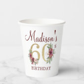 60e verjaardag Persoonlijke Bourgogne Floral Papieren Bekers (Voorkant)