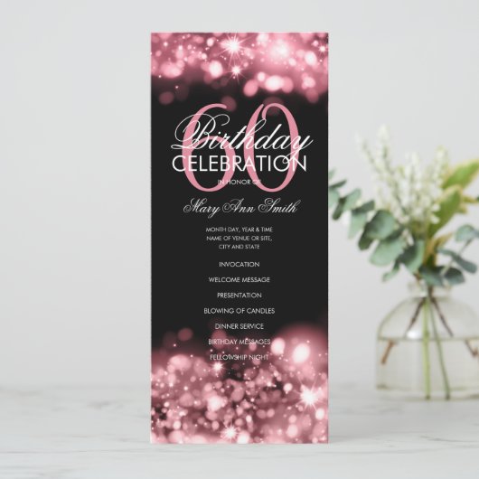 60e verjaardag Programma Glam Licht Roos Gold Menu (Staand voorkant)