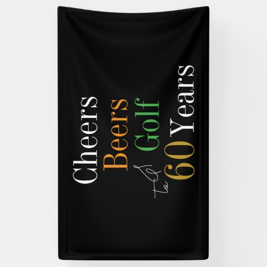 60e verjaardag Proost Beers Golf Zwart Goud Party Spandoek (Verticaal)