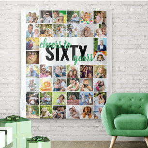 60e verjaardag Proost op 60 jaar 40 foto collage Wandkleed