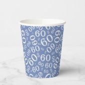 60e verjaardag Random Number Pattern Blue/White Papieren Bekers (Links)