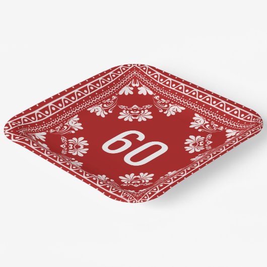 60e verjaardag Red Bandana Papieren Bordje (Gebogen)