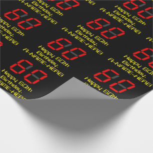 60e verjaardag: Red Digital Clock Style "60" + naa Cadeaupapier