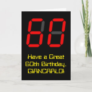 60e verjaardag: Red Digital Clock Style "60" + naa Kaart