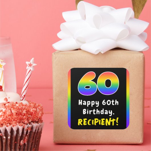 60e verjaardag: Regenboogspectrum # 60, Aangepaste Vierkante Sticker (Feest)