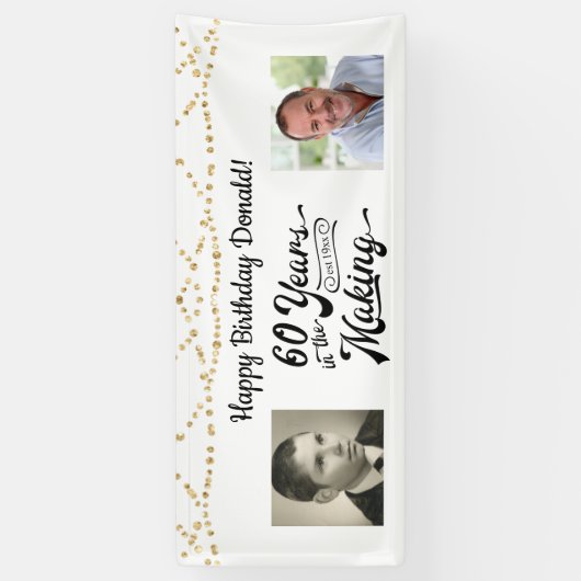60e verjaardag Retro String Lights 2 Foto Spandoek (Verticaal)