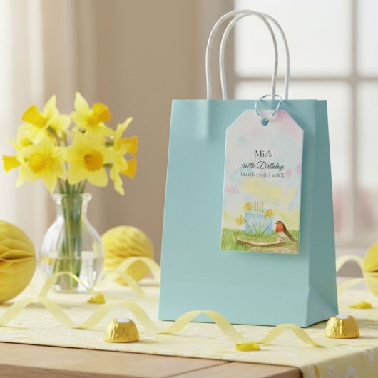 60e verjaardag Robin met Narcis Cake Cadeaulabel