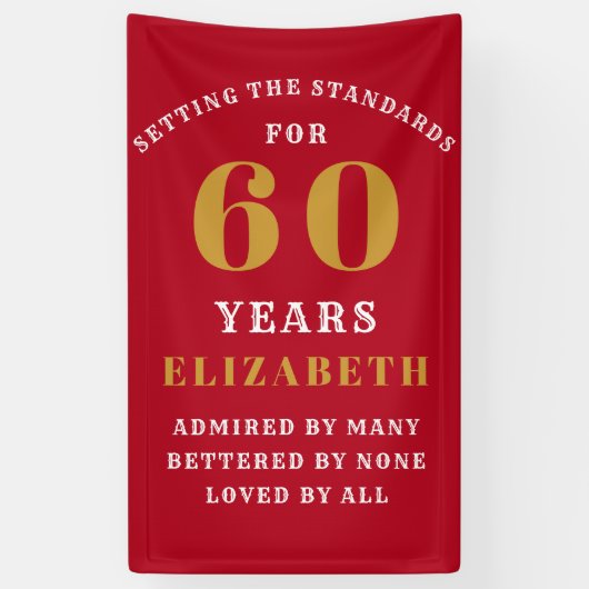 60e verjaardag Rood Gold Voeg Jouw naam toe Spandoek (Verticaal)