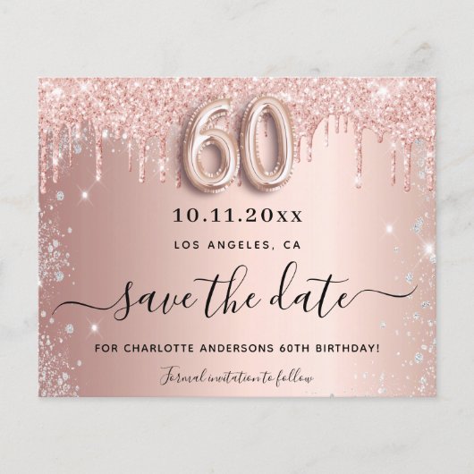 60e verjaardag roos glitter budget behalve datum flyer (Voorkant)
