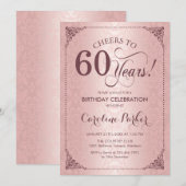 60e verjaardag - Roos Gold Damask Kaart (Voorkant / Achterkant)