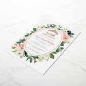 60e Verjaardag Roos Gouden Roze Vlinder Bloemen Folie Uitnodiging (Gedraaid)