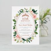 60e Verjaardag Roos Gouden Roze Vlinder Bloemen Folie Uitnodiging (Staand Voorkant)