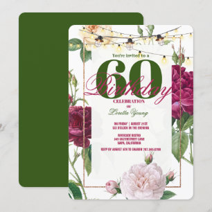 60e verjaardag Roos/roze bloemen Lijst Kaart