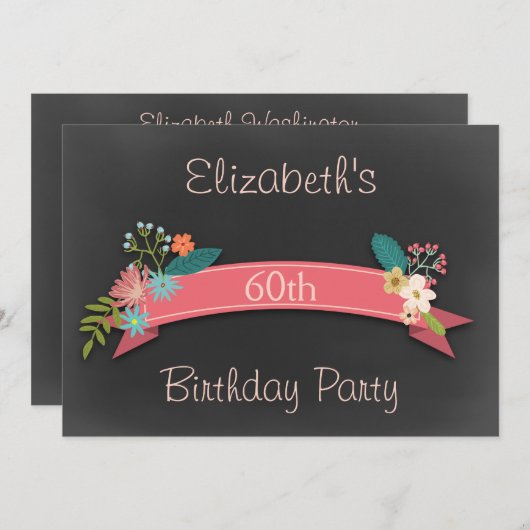 60e verjaardag Roze banner-bord Kaart (Voorkant / Achterkant)