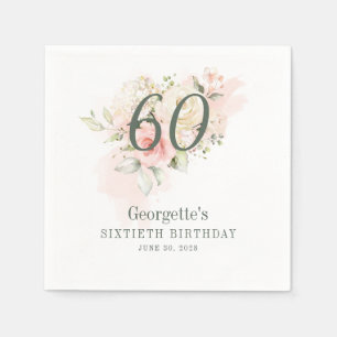 60e verjaardag Roze Floral Greenery Blush Paper Servet