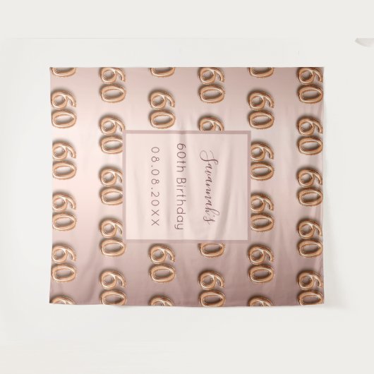60e verjaardag roze goud luxe monogram wandkleed (Voorkant (horizontaal))