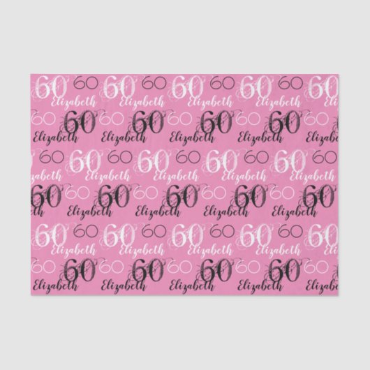 60e verjaardag Roze met Naam Weefseldocument Tissuepapier (Voorkant)