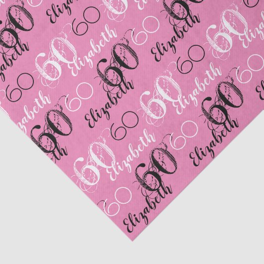 60e verjaardag Roze met Naam Weefseldocument Tissuepapier (Detail)