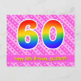 60e verjaardag: Roze strepen & harten, Regenboog 6 Briefkaart