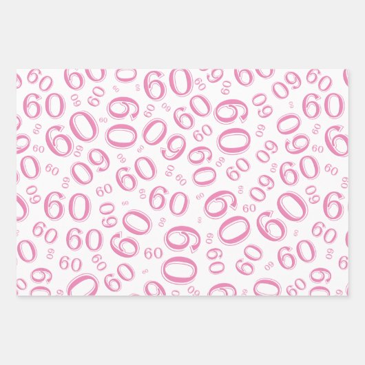 60e verjaardag Roze/White Random Number Pattern 60 Inpakpapier Vel (Voorkant 3)