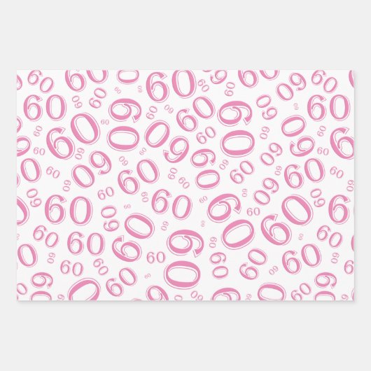 60e verjaardag Roze/White Random Number Pattern 60 Inpakpapier Vel (Voorkant)