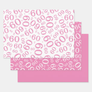 60e verjaardag Roze & Witte nummerpatroon 60 Inpakpapier Vel
