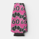 60e verjaardag ROZE ZWART Flesjeskoeler (Voorkant)
