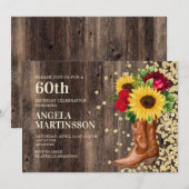 60e verjaardag Rustic Boots Sunflower Red Roses Kaart (Voorkant / Achterkant)