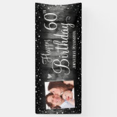 60e verjaardag Rustic Wood Foto Silver Confetti Spandoek (Verticaal)