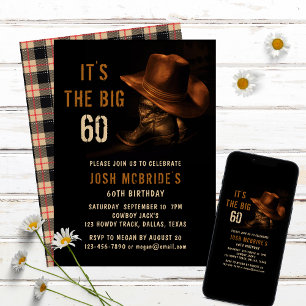 60e Verjaardag Rustieke Western Cowboyhoed & Laarz Kaart