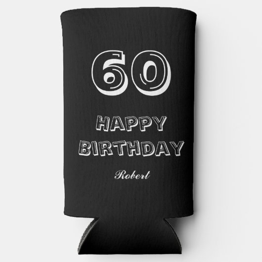 60e verjaardag script aangepaste naam zwart wit (Voorkant)