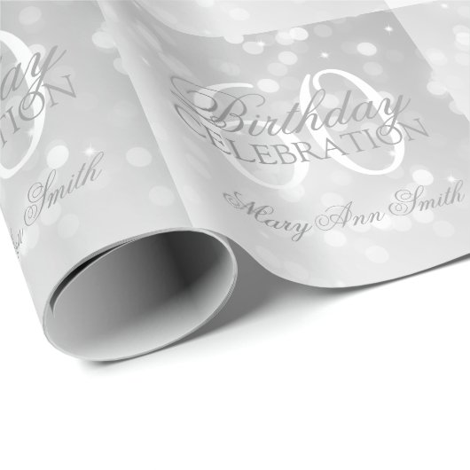 60e verjaardag Silver Bokeh Sparkle Lights Cadeaupapier (Rol Hoek)