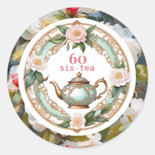 60e verjaardag Sixty Thee Liefhebber Theepot Blad  Ronde Sticker