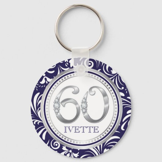 60e verjaardag Sleutelhanger-Navy Blue & Silver Sleutelhanger (Voorkant)