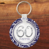 60e verjaardag Sleutelhanger-Navy Blue & Silver Sleutelhanger (Voorkant)