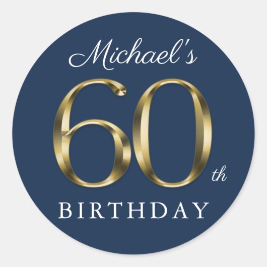 60e verjaardag Solid Gold Tekst Navy Blue Custom Ronde Sticker (Voorkant)