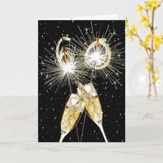 60e verjaardag Sparklers en Champagne Toast Kaart (Gele Bloem)