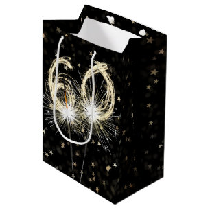 60e verjaardag Sparklers op zwart met sterren Medium Cadeauzakje
